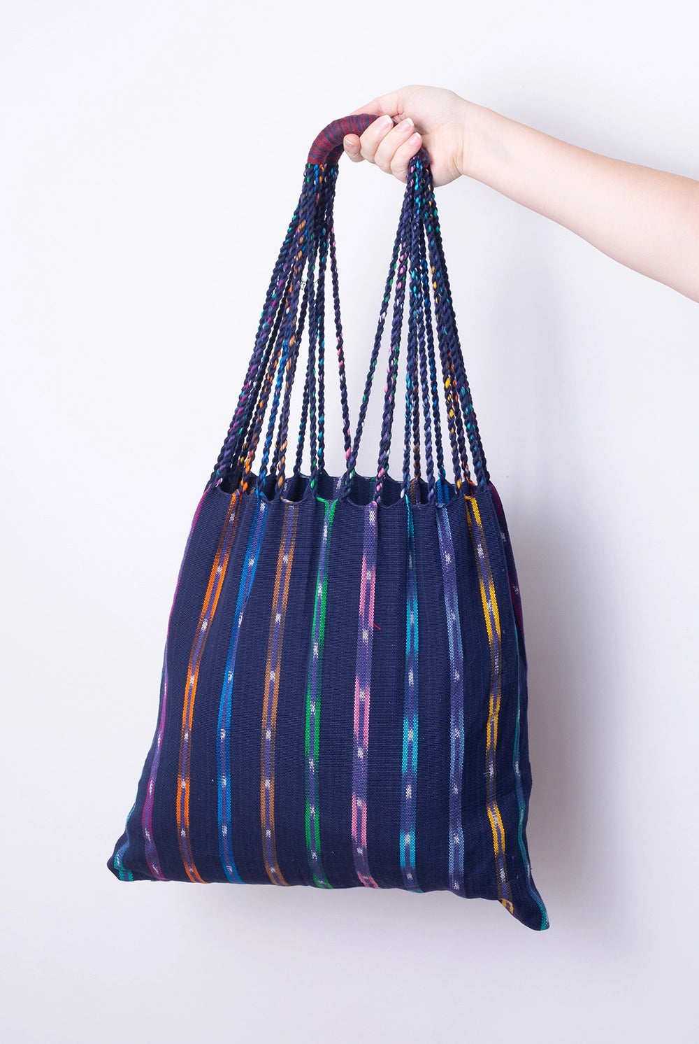 Guatemalan Woven Tote Bags - Indigo Multi Stripe - Handbags