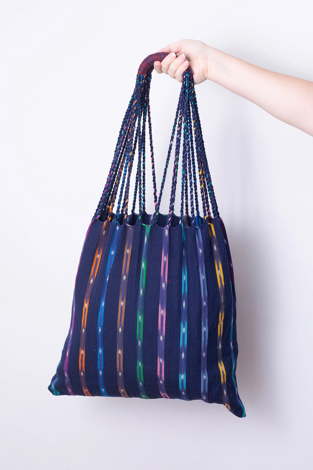 Guatemalan Woven Tote Bags - Indigo Multi Stripe - Handbags