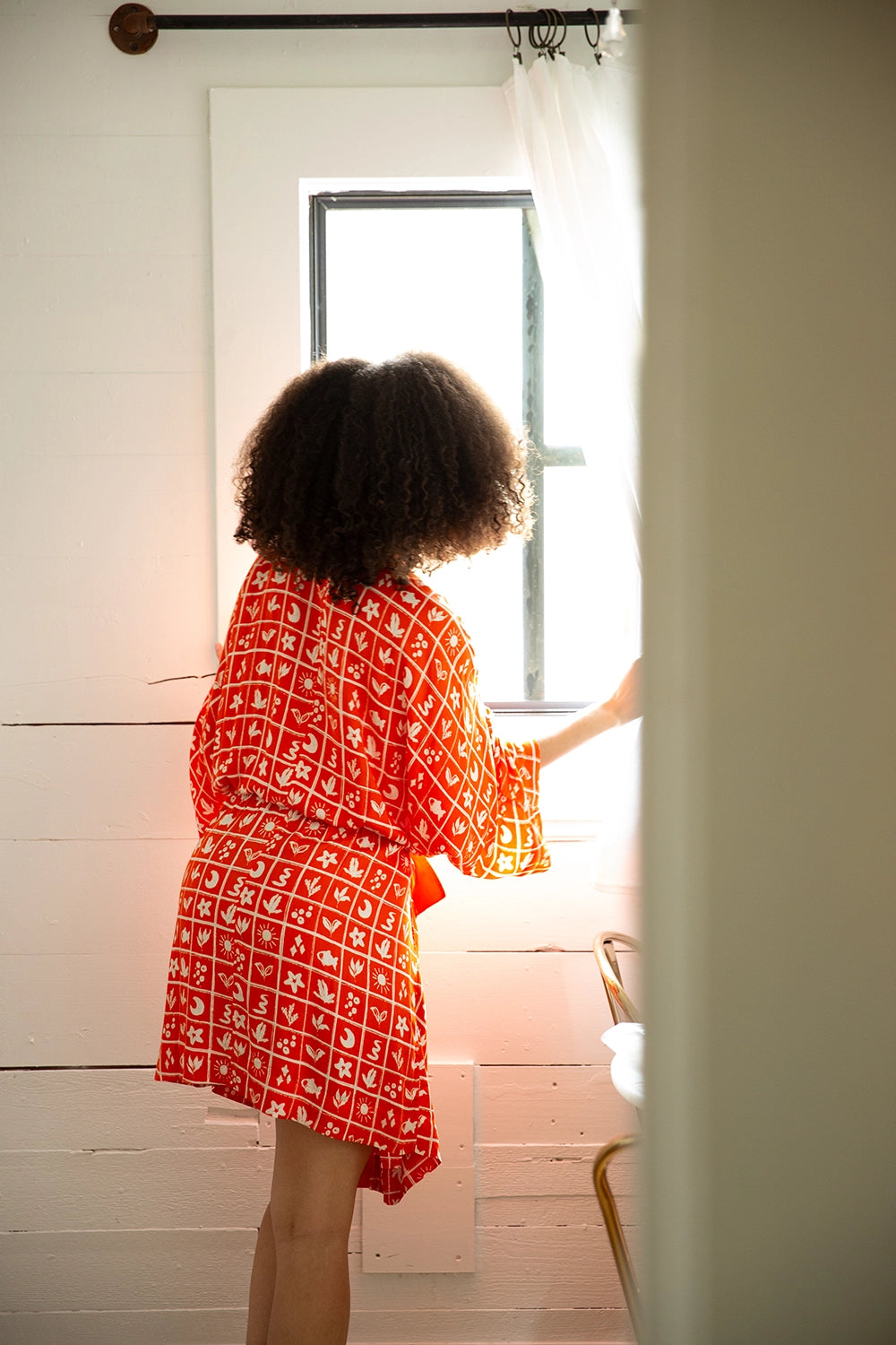 Belted Robe Summer Windowpane - Apparel