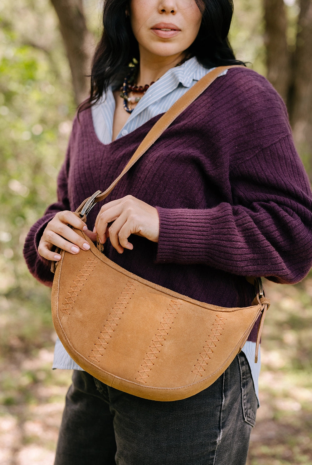 Crescent Sling Western Suede - HANDBAGS