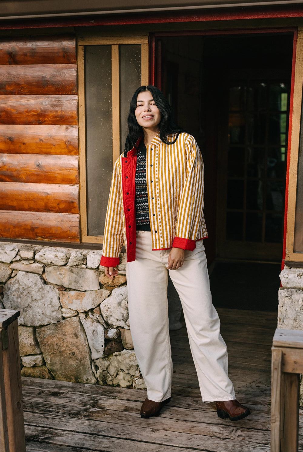 Reversible Quilted Jacket Striped Marigold - APPAREL