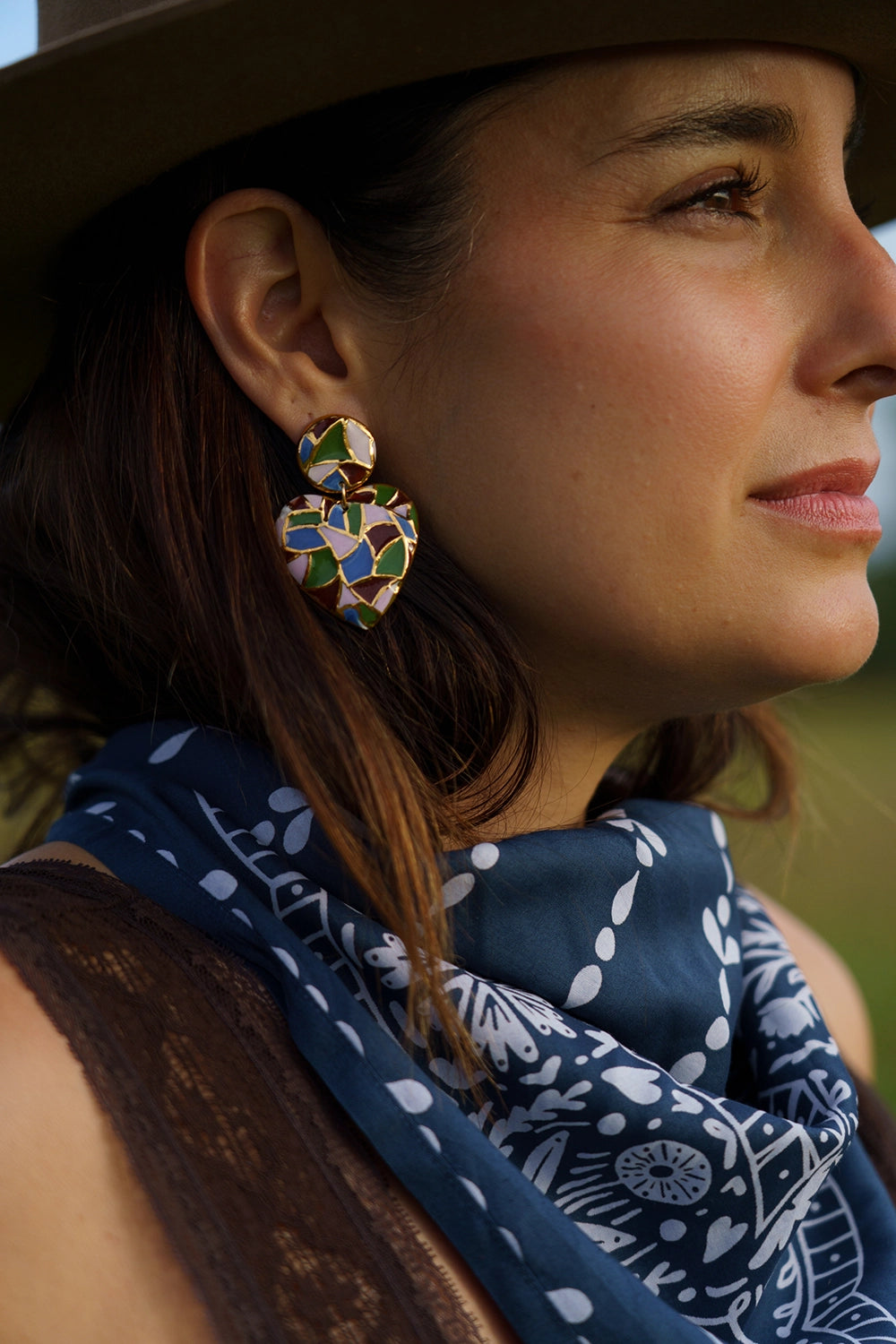 Mosaic Heart Statement Earrings - EARRING