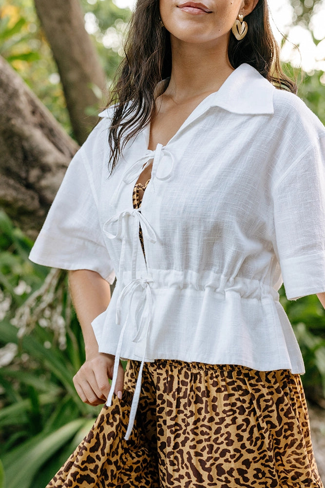 Tie Cinch Blouse, White