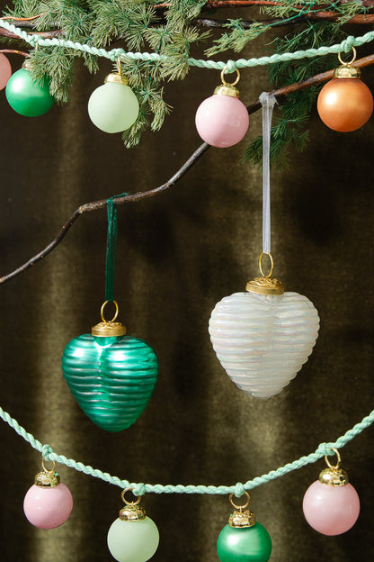 Ribbed Glass Heart Ornaments, Set of 2