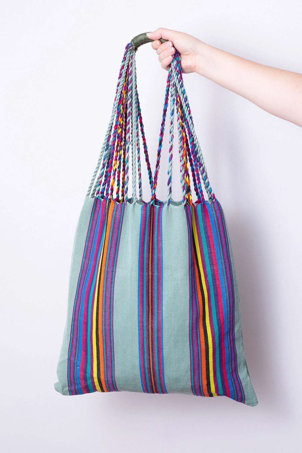 Guatemalan Woven Tote Bags - Sage Multi Stripe - Handbags