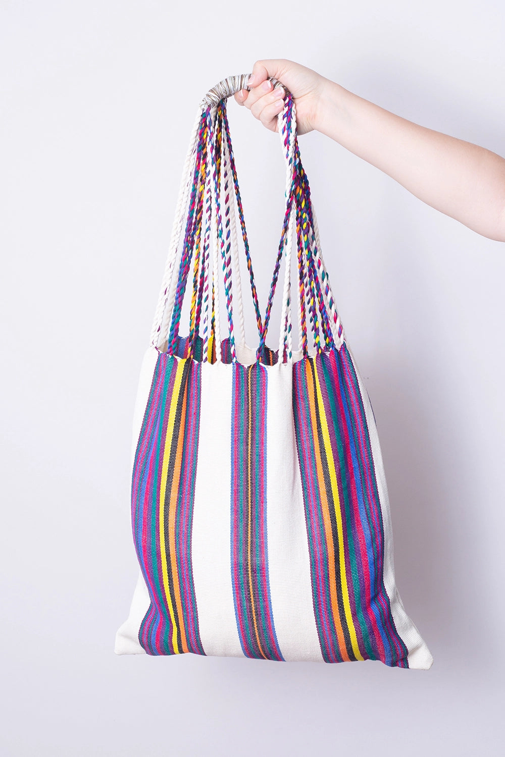 Guatemalan Woven Tote Bags - White Multi Stripe - Handbags