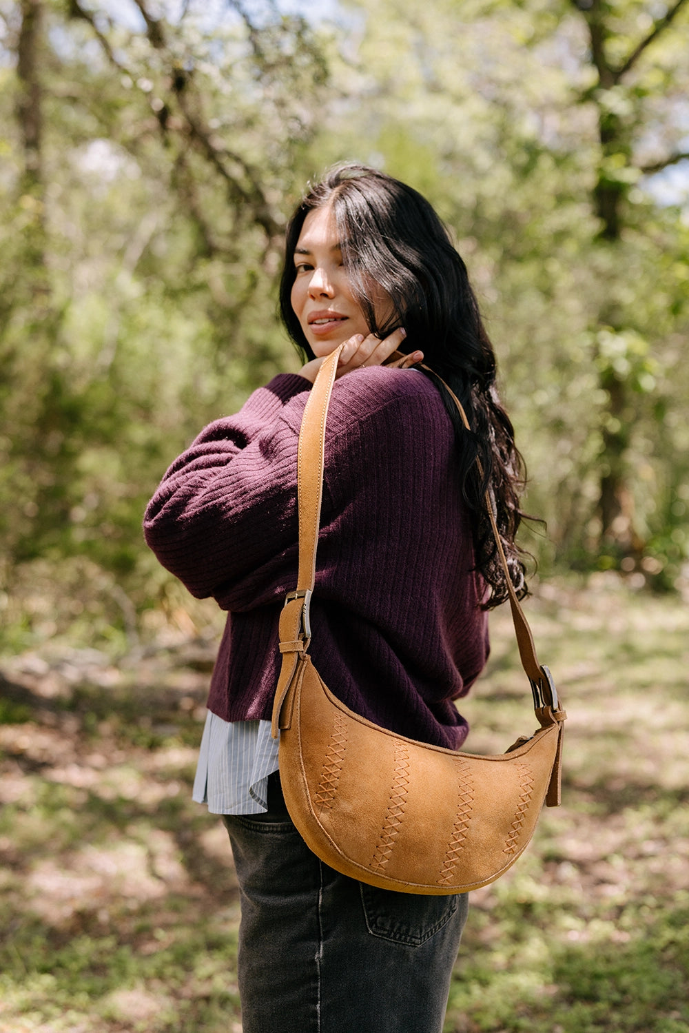 Crescent Sling Western Suede - HANDBAGS
