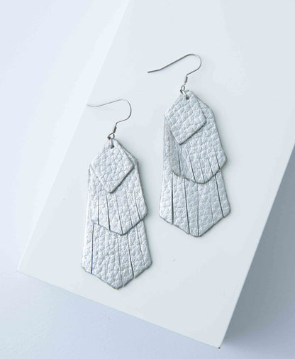 Layered Leather Earrings, Silver