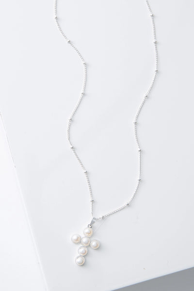 完売品　Silver Necklace SP-Small pearl-cross-necklace-