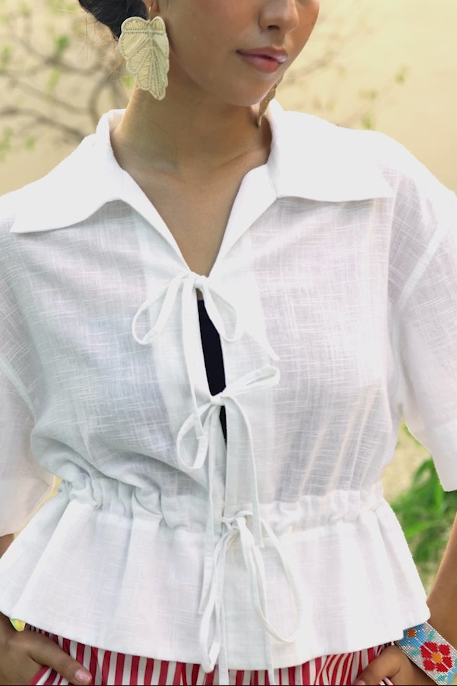 【SINOON】Ribbon Tie Eyelet Blouse SINOON ｜시눈 공식 온라인 스토어