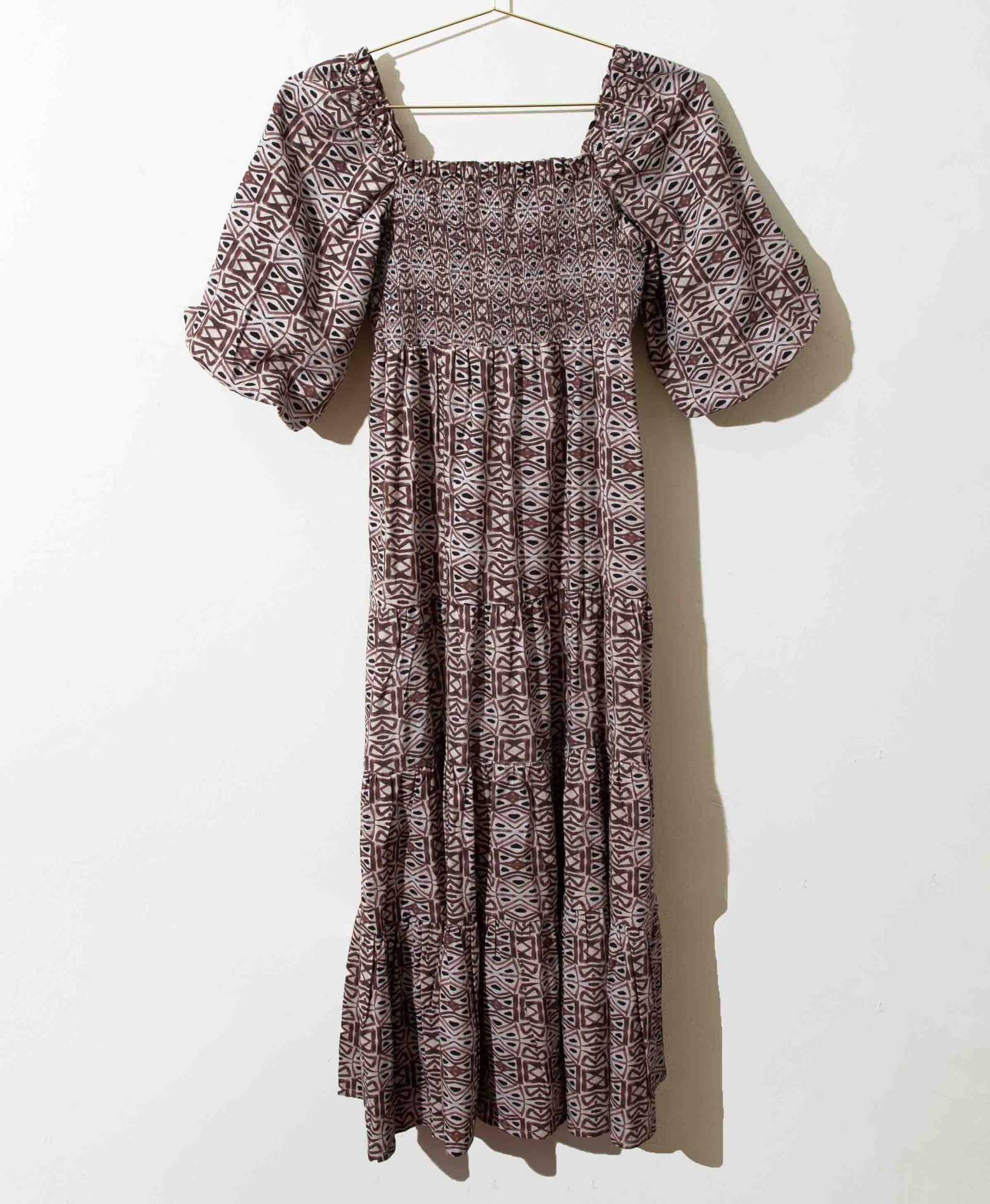 sundrenched smocked puff sleeve maxi dress Smocked Maxi Dress Bagru | Noonday