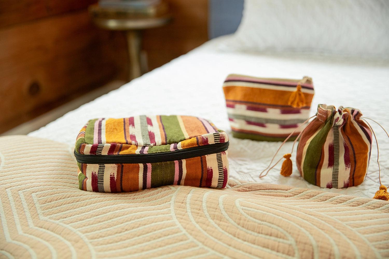 Woven Stripe Travel Cube - Accessory Bag